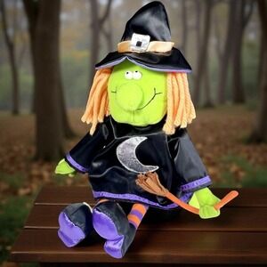 Vintage Hallmark Witch Plush Shelf Sitter Broom Silver Moon Outfit Witchy 16"